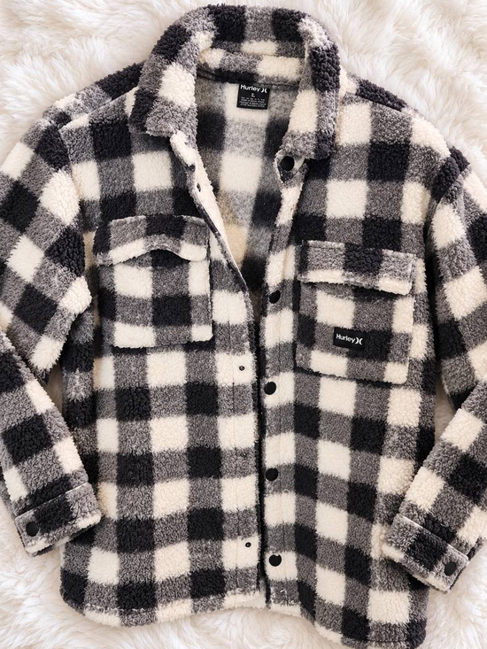 Hurley Other - Hurley Unisex Black & White Buffalo Plaid Sherpa Shirt Jacket -Size XL